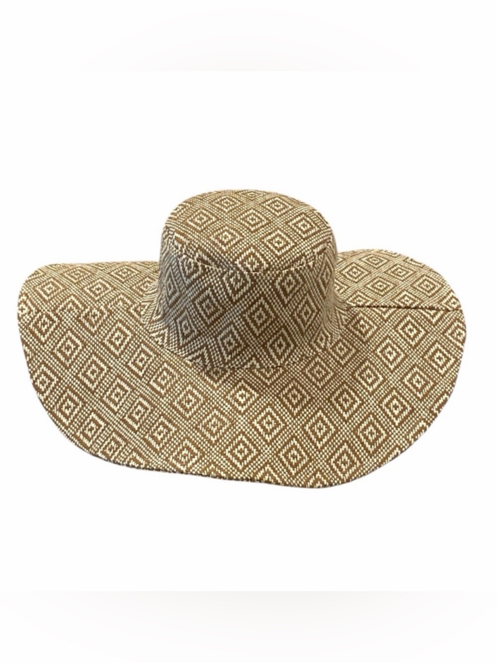 Brown & White Straw Floppy Sun Hat - NWOT